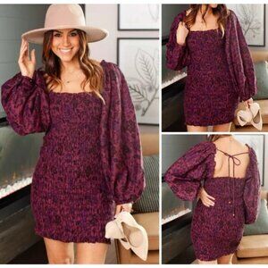 NWT Free People Smock It To Me Mini Dress Burgundy
